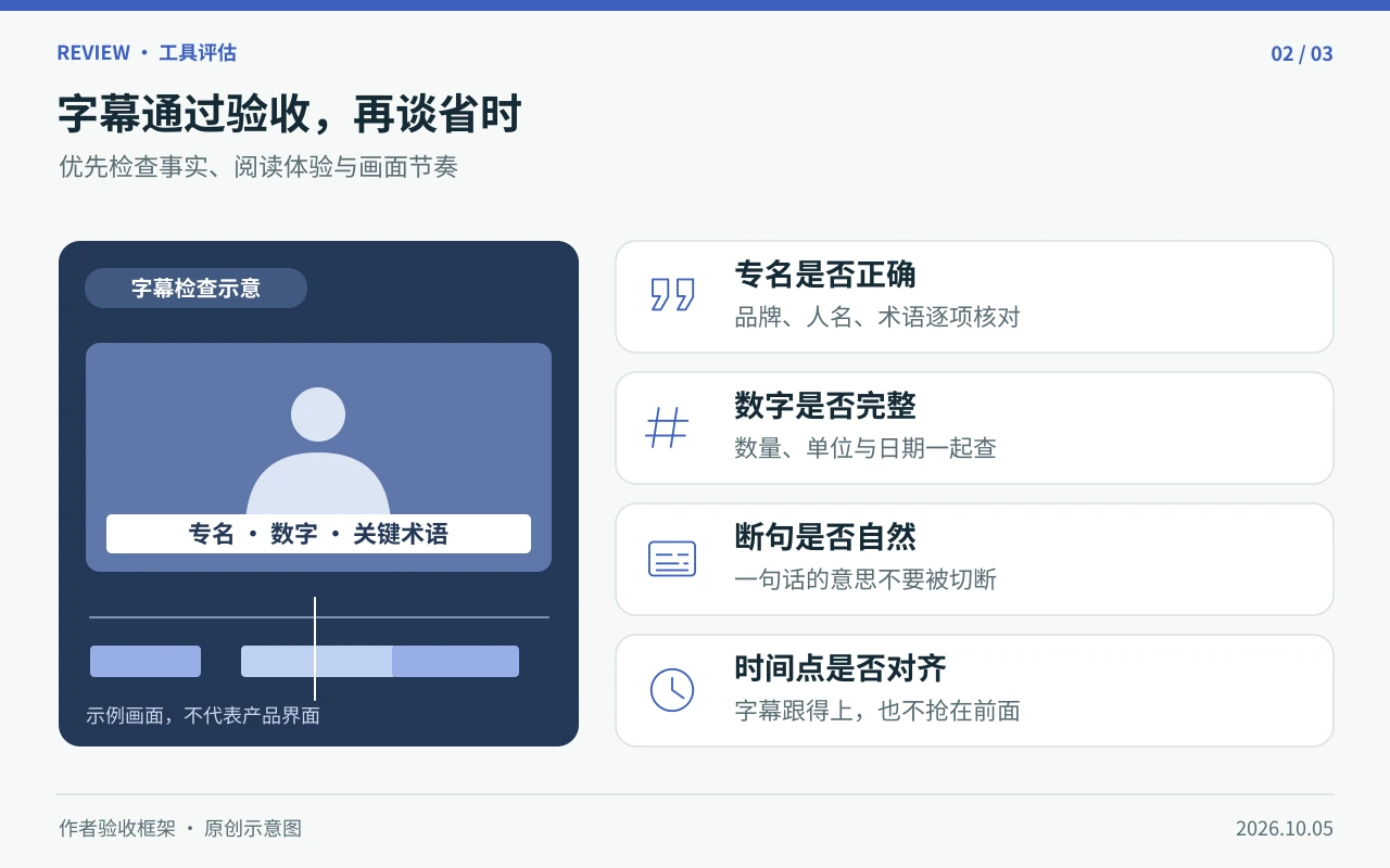 AI字幕人工验收需要检查专名、数字、断句和时间点