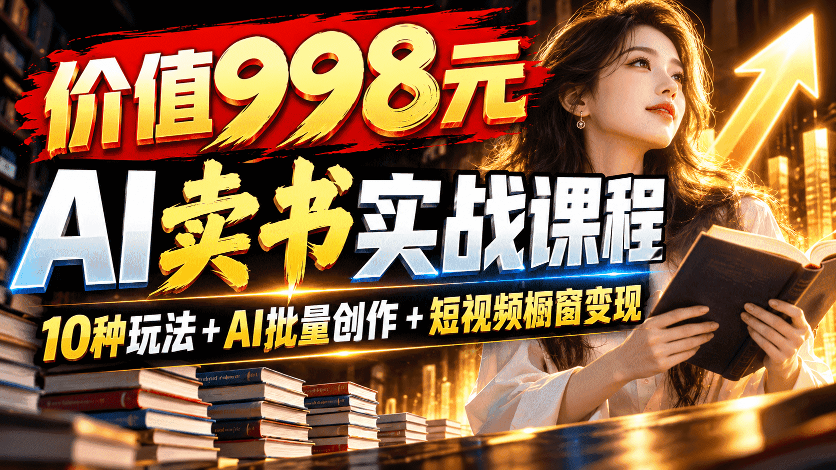 价值998元的AI卖书实战课程：10种玩法+AI批量创作+短视频橱窗变现