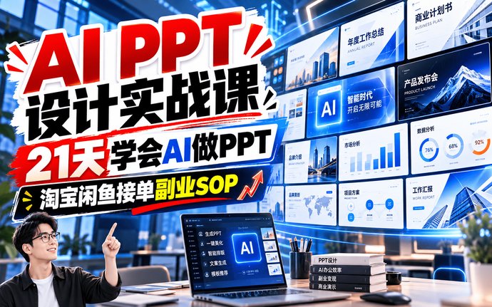 AI PPT设计实战SOP：21天从零基础到副业接单