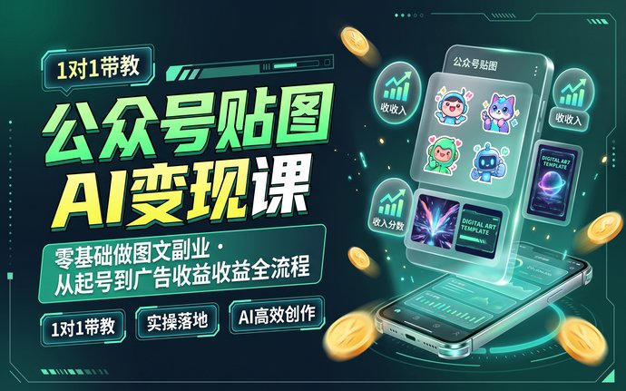 公众号贴图AI变现课：零基础做图文副业，从起号到广告收益全流程