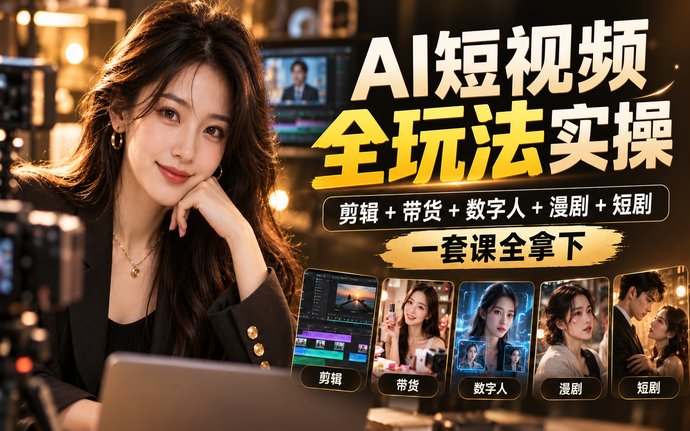AI短视频全玩法实操：剪辑+带货+数字人+漫剧+短剧，一套课全拿下