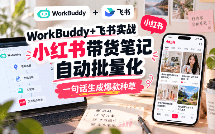 WorkBuddy+飞书实战课：小红书带货笔记自动批量化，一句话生成爆款种草
