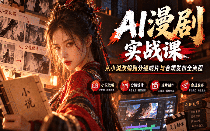 AI漫剧实战课：从小说改编到分镜成片与合规发布全流程