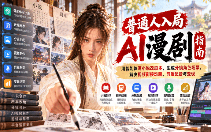 AI漫剧制作全流程实战课：从小说创作到分镜成片与变现