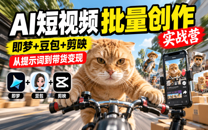 AI短视频批量创作实战营：即梦+豆包+剪映，从提示词到带货变现