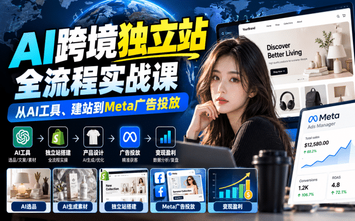 AI跨境独立站全流程实战课：从AI工具、建站到Meta广告投放