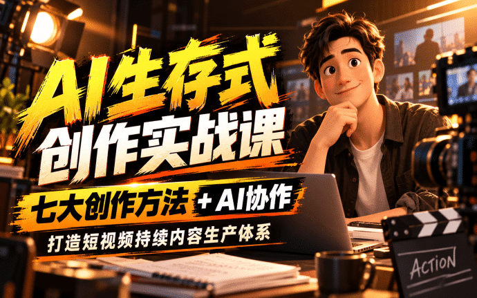AI生存式创作实战课：七大创作方法+AI协作，打造短视频持续内容生产体系