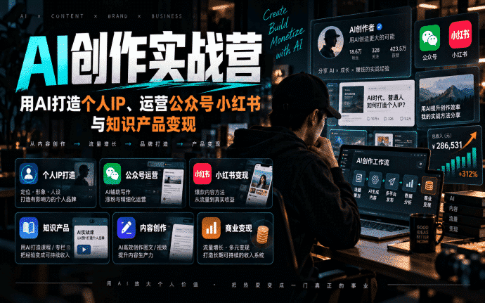AI创作实战营：用AI打造个人IP、运营公众号小红书与知识产品变现