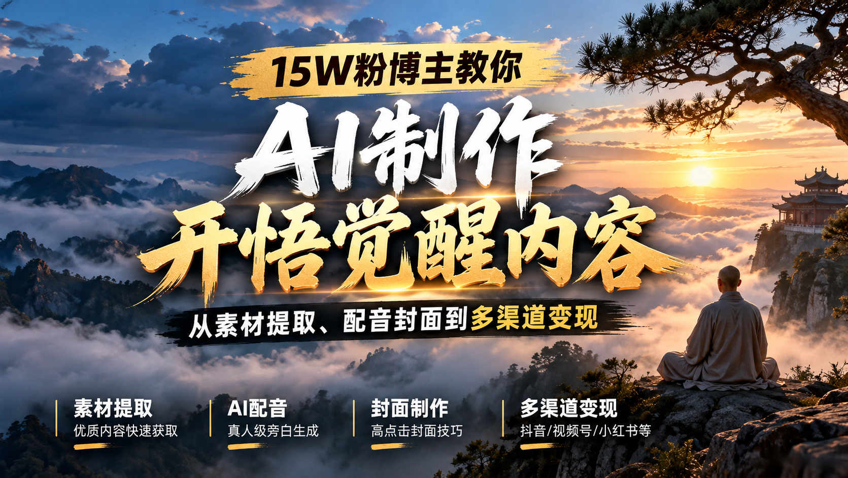 15W粉博主教你AI制作开悟觉醒内容：从素材提取、配音封面到多渠道变现